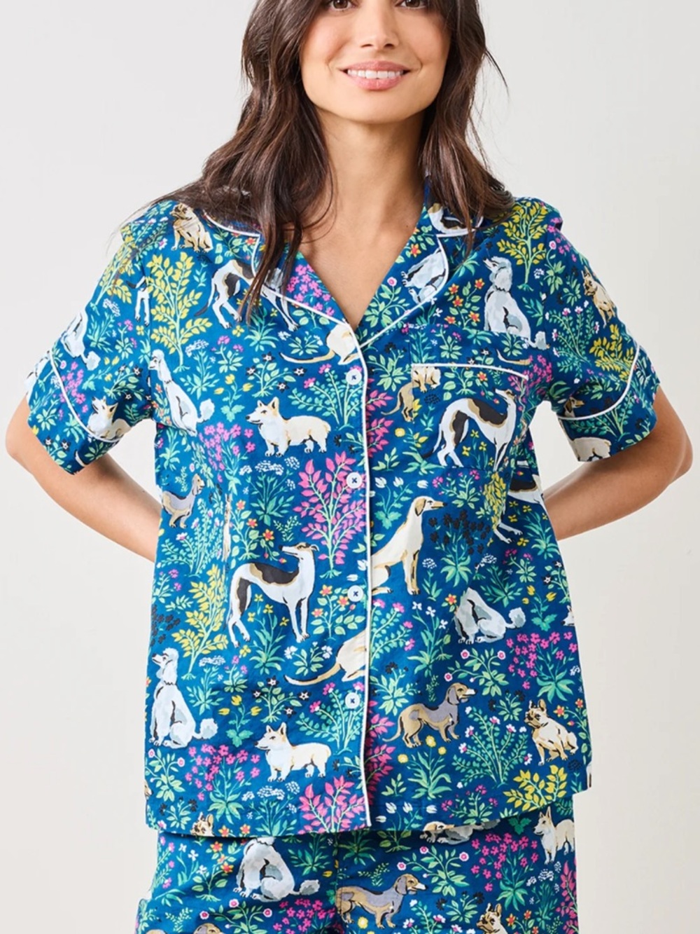 PrintFresh Must Love Dogs Short Sleeve Pajama Top in Indigo SZ L EUC - Picture 1 of 6